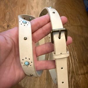 Women’s Ivory Faux Leather Studded Belt Turquoise Accents